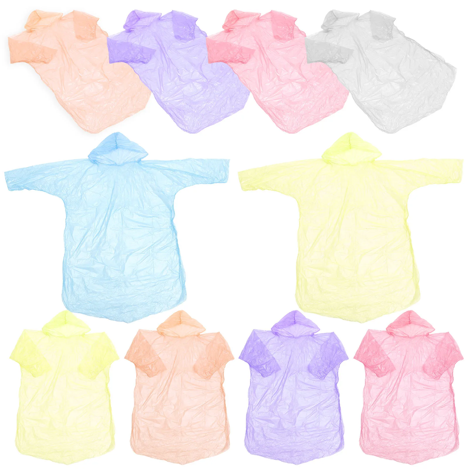 Capa de chuva descartável premium de pvc, poncho à prova d'água para adultos, portátil, compacto, dobrável, ciclismo ao ar livre, acampamento, com 10 peças