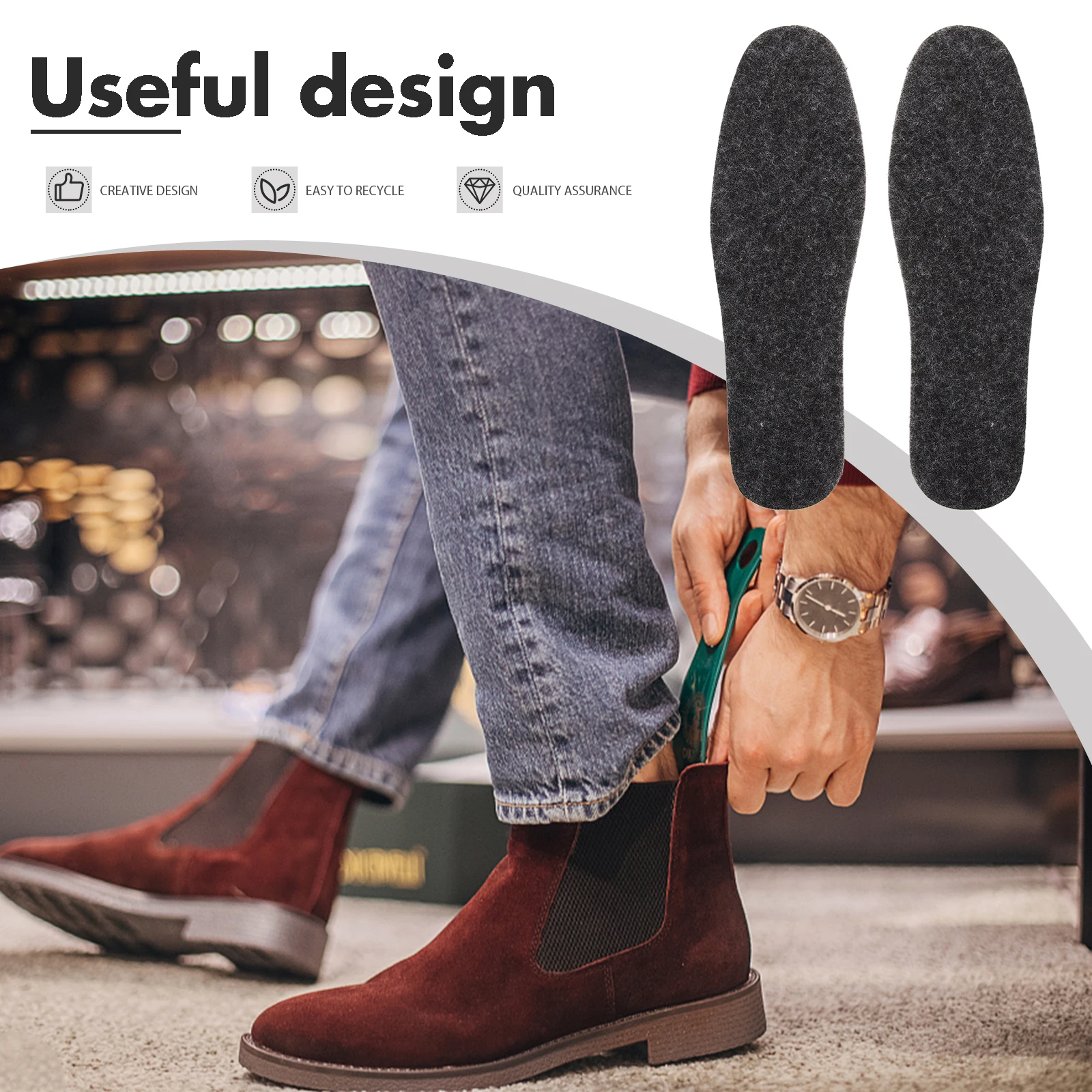 

5 Pairs Warm Insoles Wool Felt Boot Liners Comfortable Cushions Thicken Shoe Pads Breathable Inserts Winter Thermal
