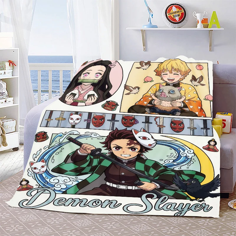 Demon Slayer Theme Flannel Blanket Soft Warm Plush Throw for Couch Bed Sofa Lightweight Cozy Travel Home Decor -QJY