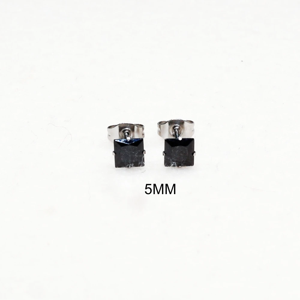 Kurze Ohrstecker für Damen und Herren aus Edelstahl mit schwarzen AAA-Zirkonia-Steinen, verblasst nicht, allergiefrei – Detail 6