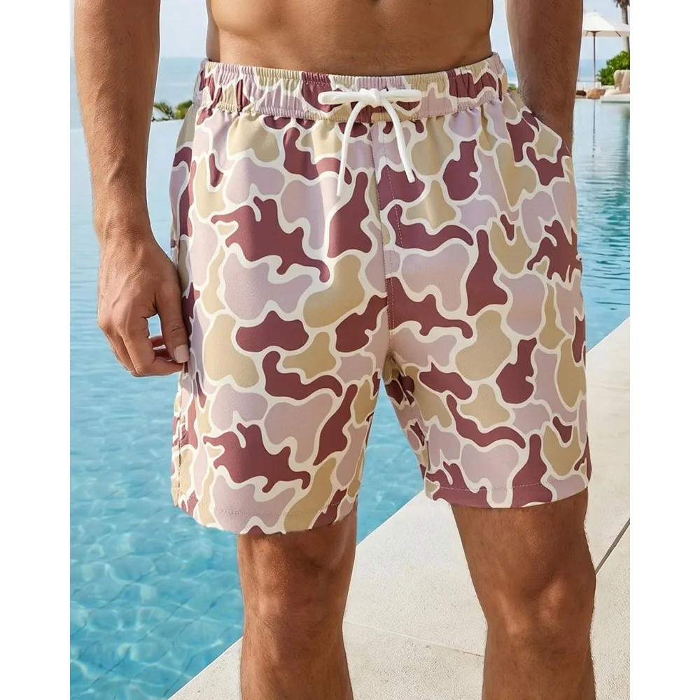 

Men's Solid Color Drawstring Waist Quick Dry Swim Trunks With Pockets, Casual Loose Fit Beach Shorts For Summer Vacation Swimming Surfing