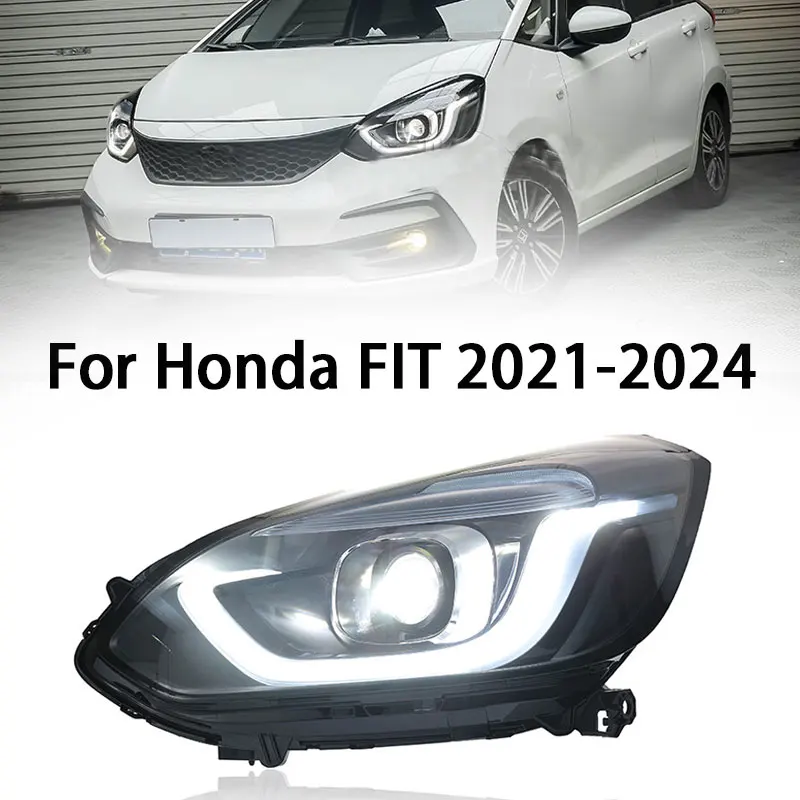 Car Front Headlight For Honda Jazz Fit LED Headlight 2020-2024 Headlights GR9 DRL Turn Signal High Beam Angel Eye Projector Lens