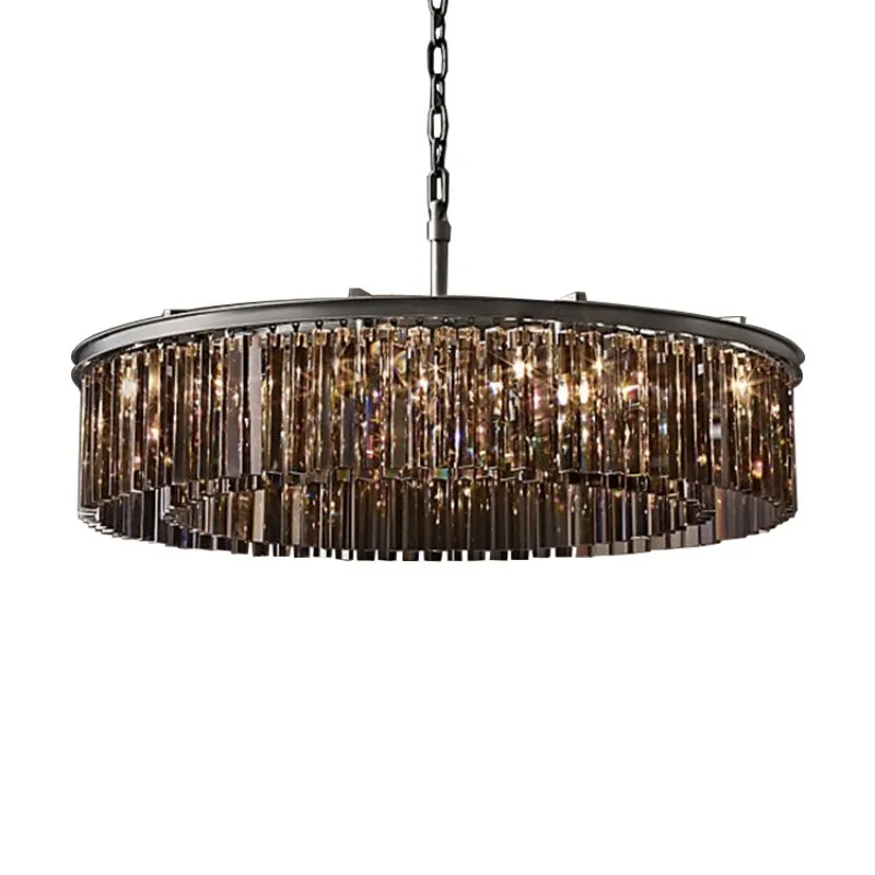 Retro living room crystal chandelier simple atmosphere bedroom dining room round led light luxury suction dual-purpose