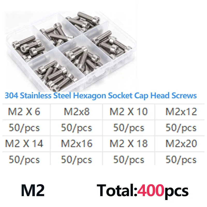 M2  M3 M4 M5 M6 M8 M10 Hexagon Socket Cap Head Machine Screws Kit, 304 Stainless Steel DIN912 Allen Socket Drive Screws