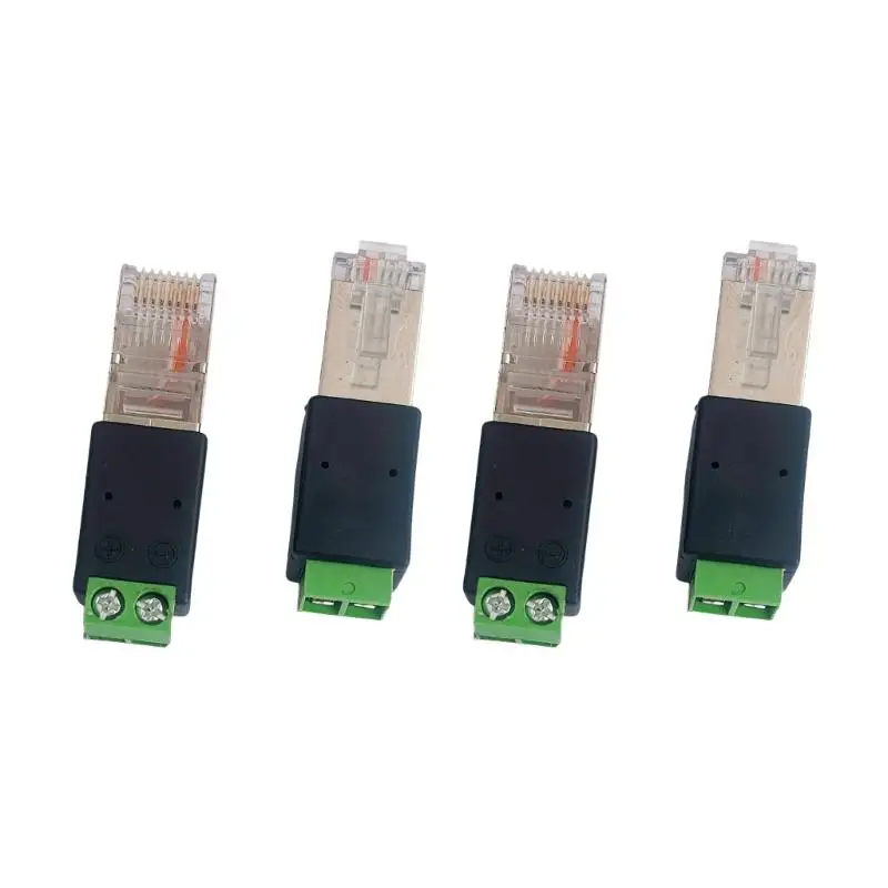 

652F 4 шт. Rj45 штекер на 485 2-контактные зеленые клеммы адаптеры винтовые клеммы адаптеры преобразователь сетевых разъемов в