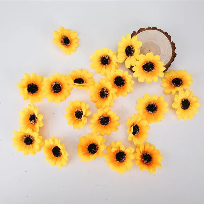 7.5cm Mini Silk Sunflower Artificial Flowers Head For Wedding Party Home Decoration DIY Wreath Scrapbooking Fake Flowers