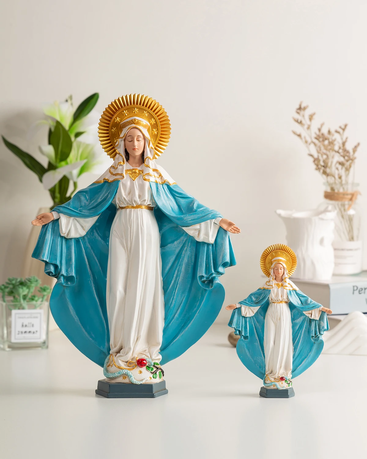 16&30cm Virgin Mary Catholic Statue, our lady of Immaculate Conception, Hand-Painted Resin Blessed Mother Statue for Home Altar