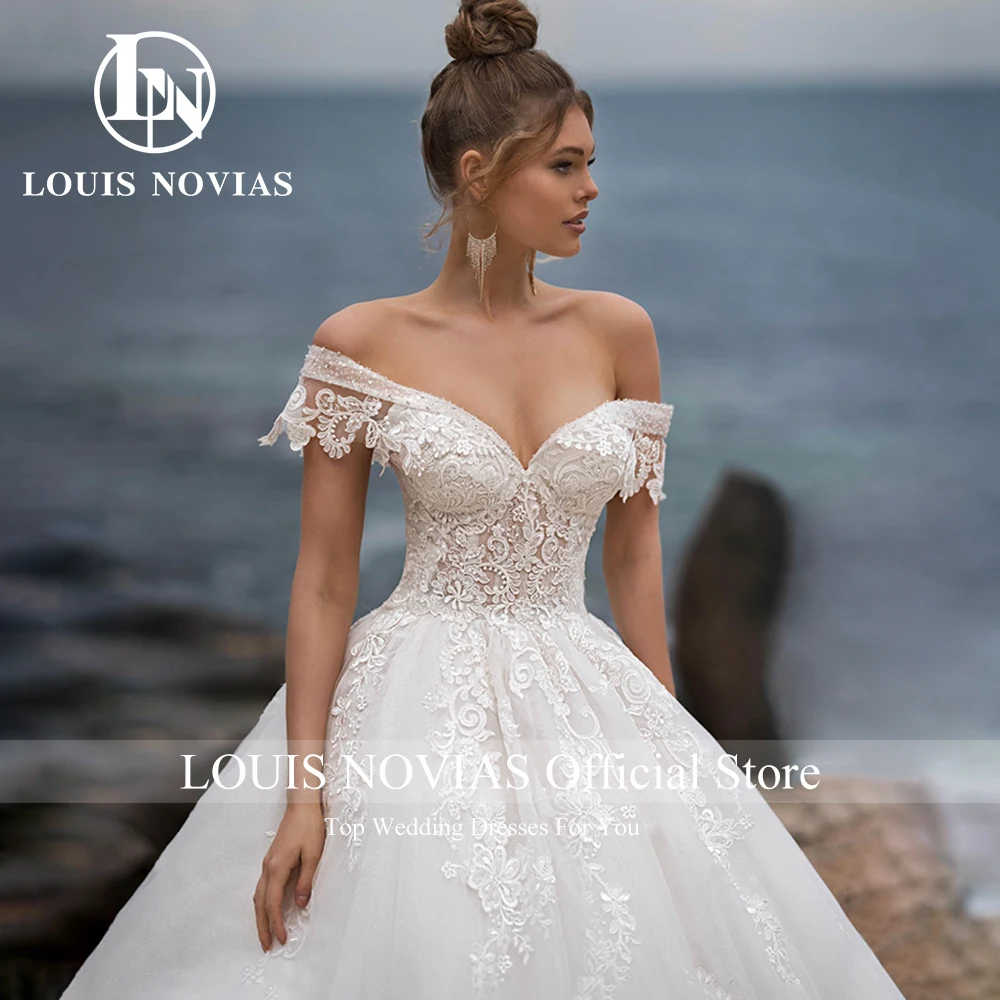 Свадебное платье с открытыми плечами LOUIS NOVIAS, романтичное бальное платье с открытой спиной и длинным шлейфом для невесты, 2024