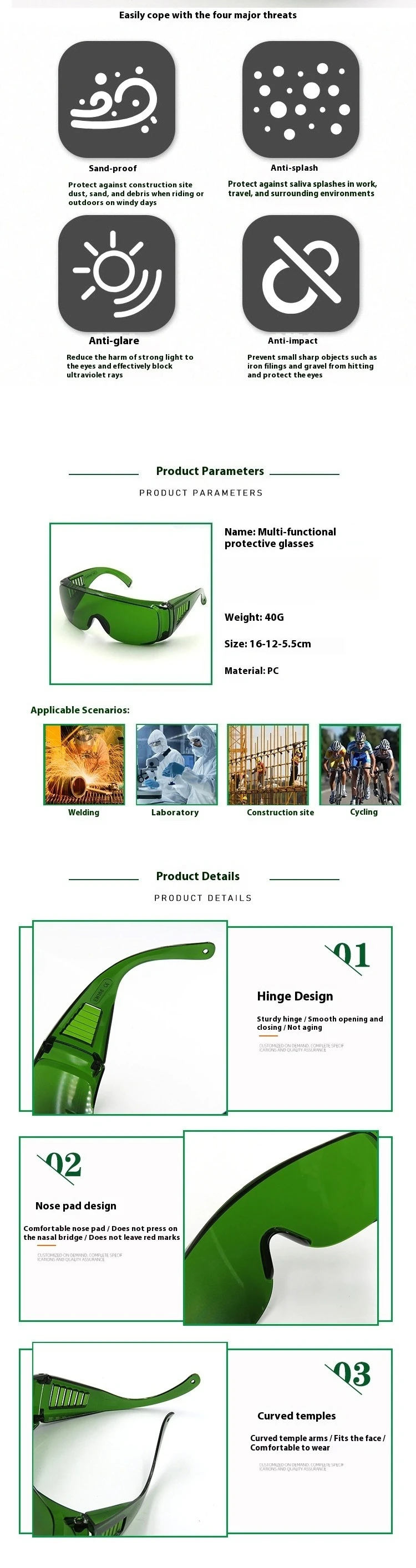 Bunte Schutzbrille mit großem Rahmen, Sport-/Wind- und Sonnenschutz-Fahrradbrille, multifunktionale Damenbrille – Detail 2