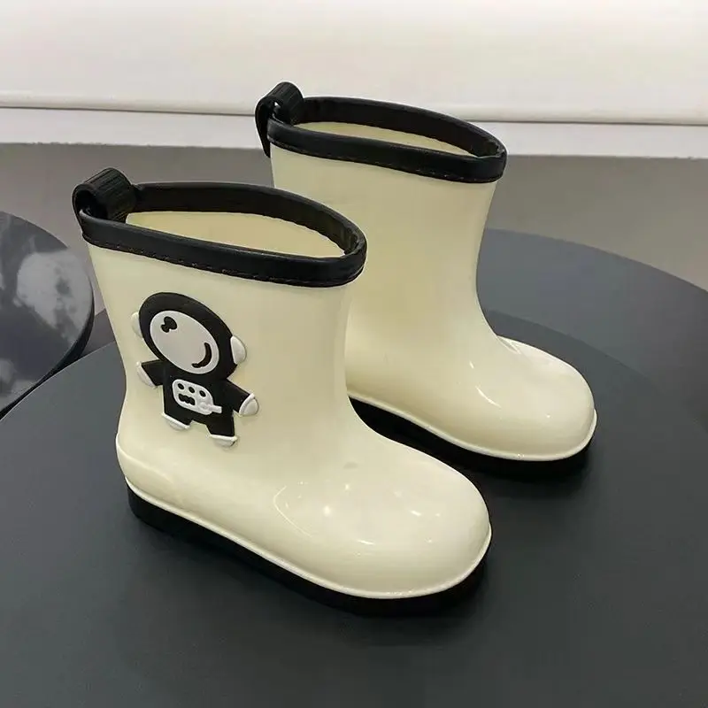Non Slip Kids Rain Boots with Fleece Lining Anti Splash Waterproof Preschool Water Shoes for Babies Cute Cartoon Design