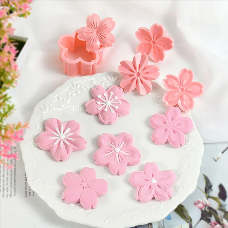 5pcs Sakura Flower Cookie Mold Plastic Cherry Blossom Biscuit Cutters Mold DIY Fondant Cake Decoration Mould Kitchen Baking Tool