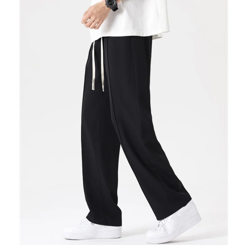 Spring And Summer Solid Color Trendy Lightweight Stretch Trousers Loose Casual Sports Pants Large Size Straight Trousers M-4XL