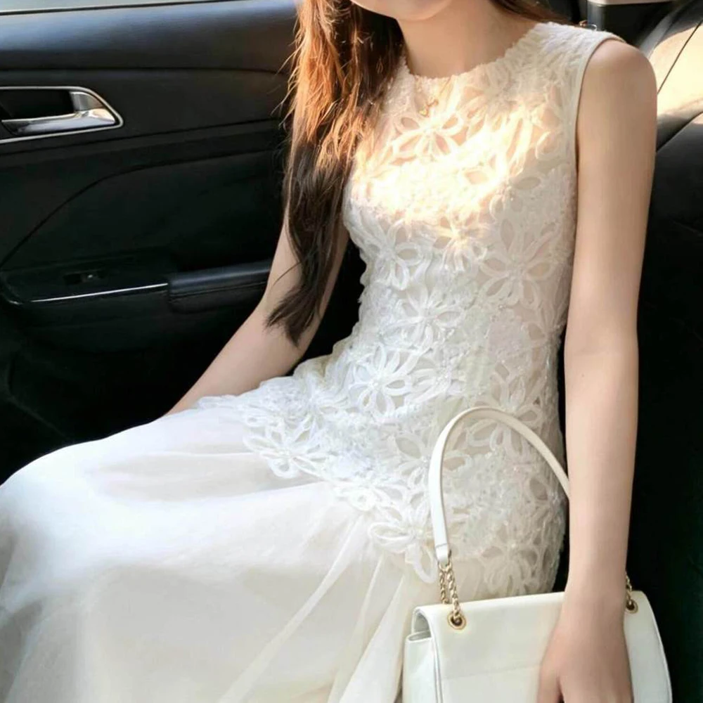 Early spring beautiful dress women's 2026 new sleeveless splicing skirt white vest skirt summer  vestidos elegantes para mujer