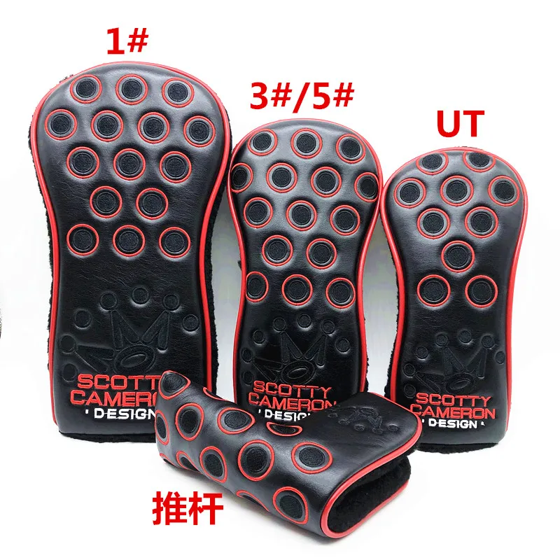 水玉クラウン木製クラブキャップカバー 1 3 5 木材、小さなドラムスティック、高級ゴルフクラブカバー、保護カバー、パター