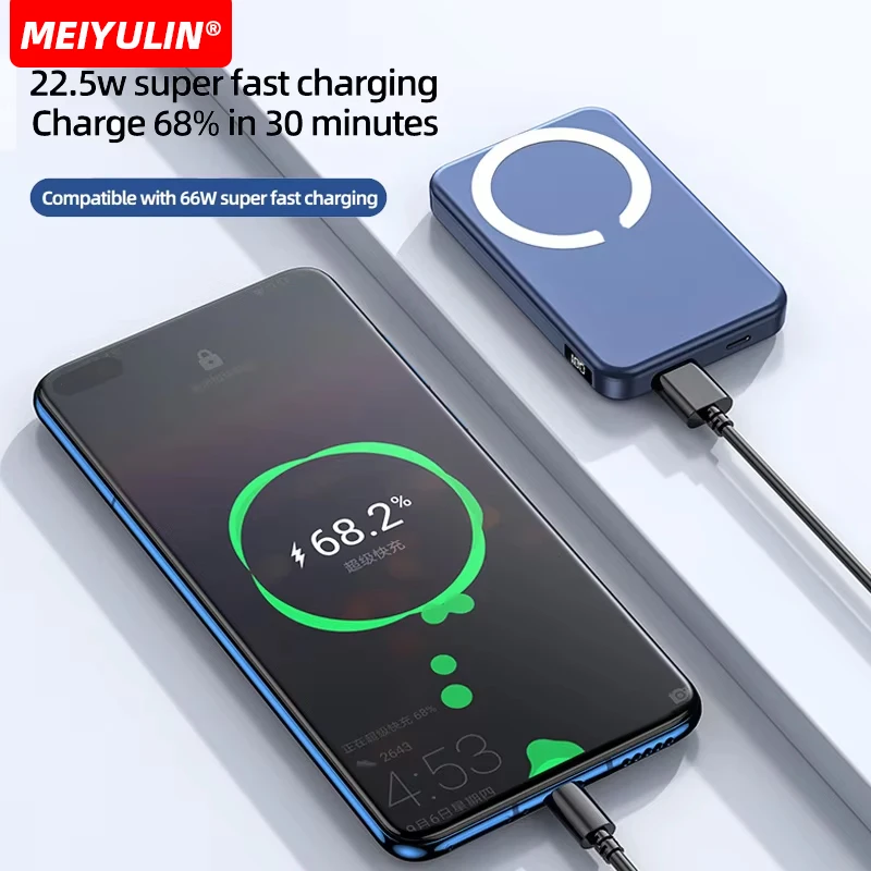 10000mAh Portable Magnetic Power Bank 15W Wireless Fast Charging Powerbank For iPhone Xiaomi Samsung Universal External Battery