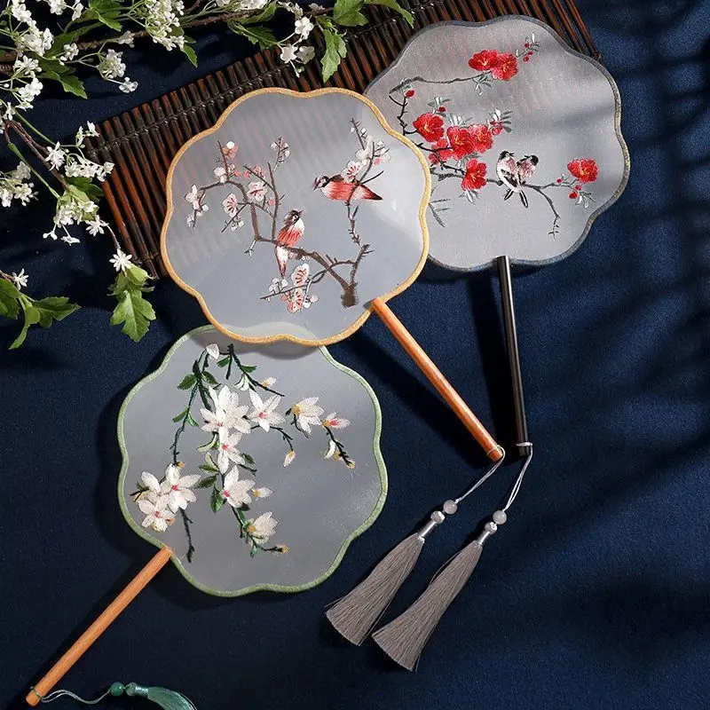 Two-sided Embroidery Ancient Fan Chinese Style Silk Summer Classical Palace Hanfu Hand Fan For Women