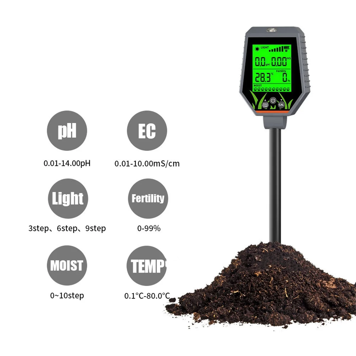 N33R_6-In-1 Tester del terreno Misuratore PH Tester del compost del frutteto del terreno