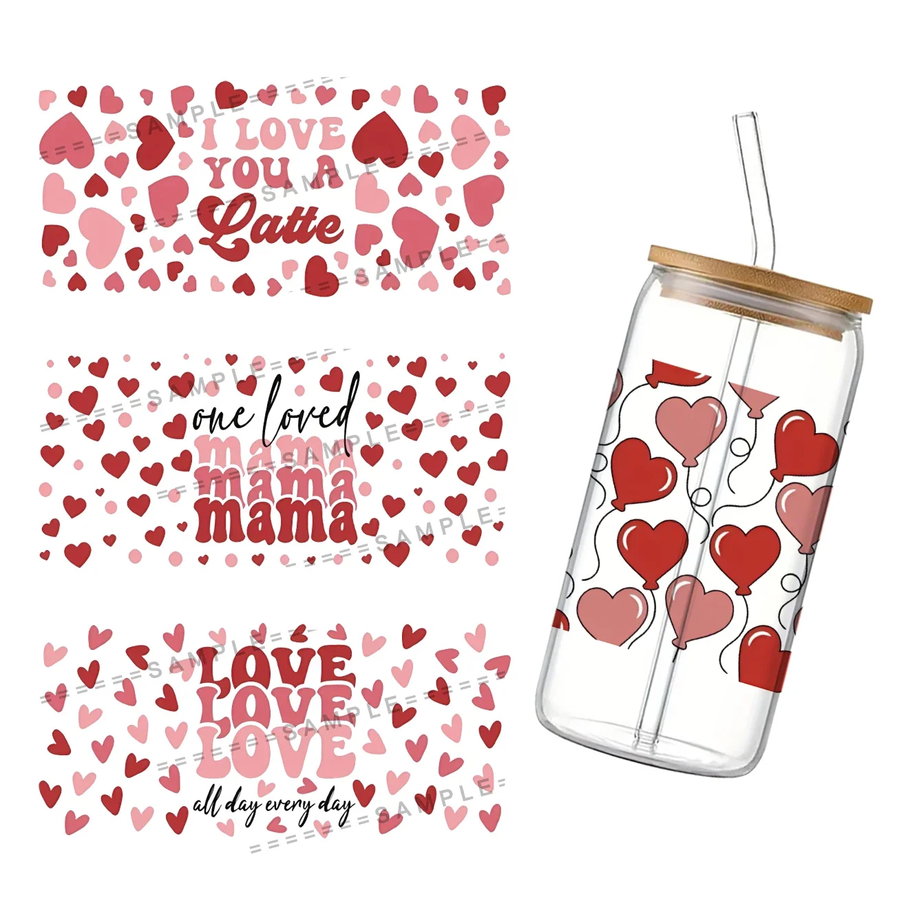 Simpatico cartone animato san valentino per Libbey 16oz Can Glass UV DTF Coffee Can Wrap Libbey Glass Wrap