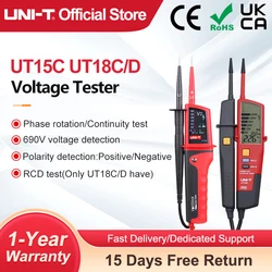 Tester di tensione UNI-T UT18C UT18D UT15C Rilevatore di tensione di continuità della sequenza di fase Display LCD Gamma automatica Misuratore impermeabile IP65
