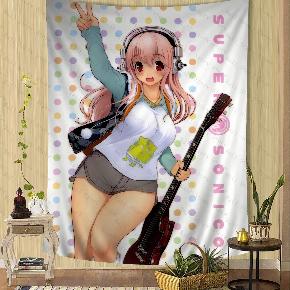 سوبر سونيكو الهبي الجدار الشنق المفروشات لغرفة المعيشة نسيج المنزل النوم ديكور Kawaii غرفة ديكور نسيج غرفة نوم نسيج #3