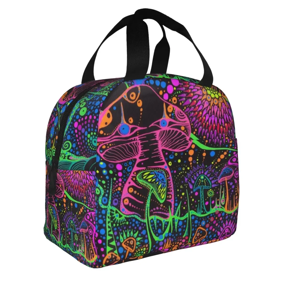 Magic Mushroom Trippy Psychedelic Neon Pastel Goth Insulated Lunch Tote Bag for Women Resuable Cooler Thermal Food Lunch Box
