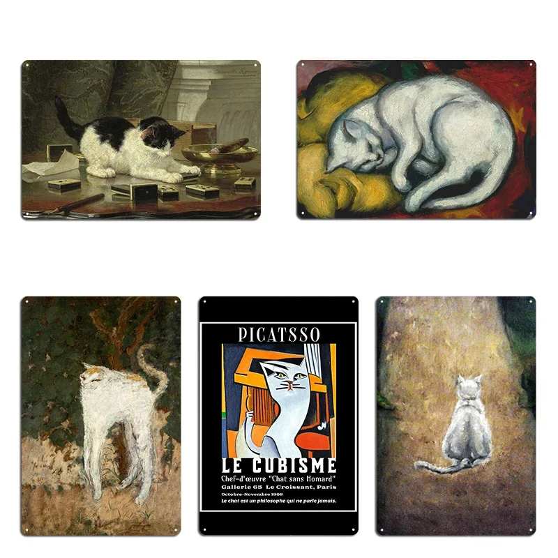Pierre Bonnard Le Chat Blanc the White Cat Meowtisse Exhibition Poster Chat sur une chaise rouge Metal Tin Sign Poster