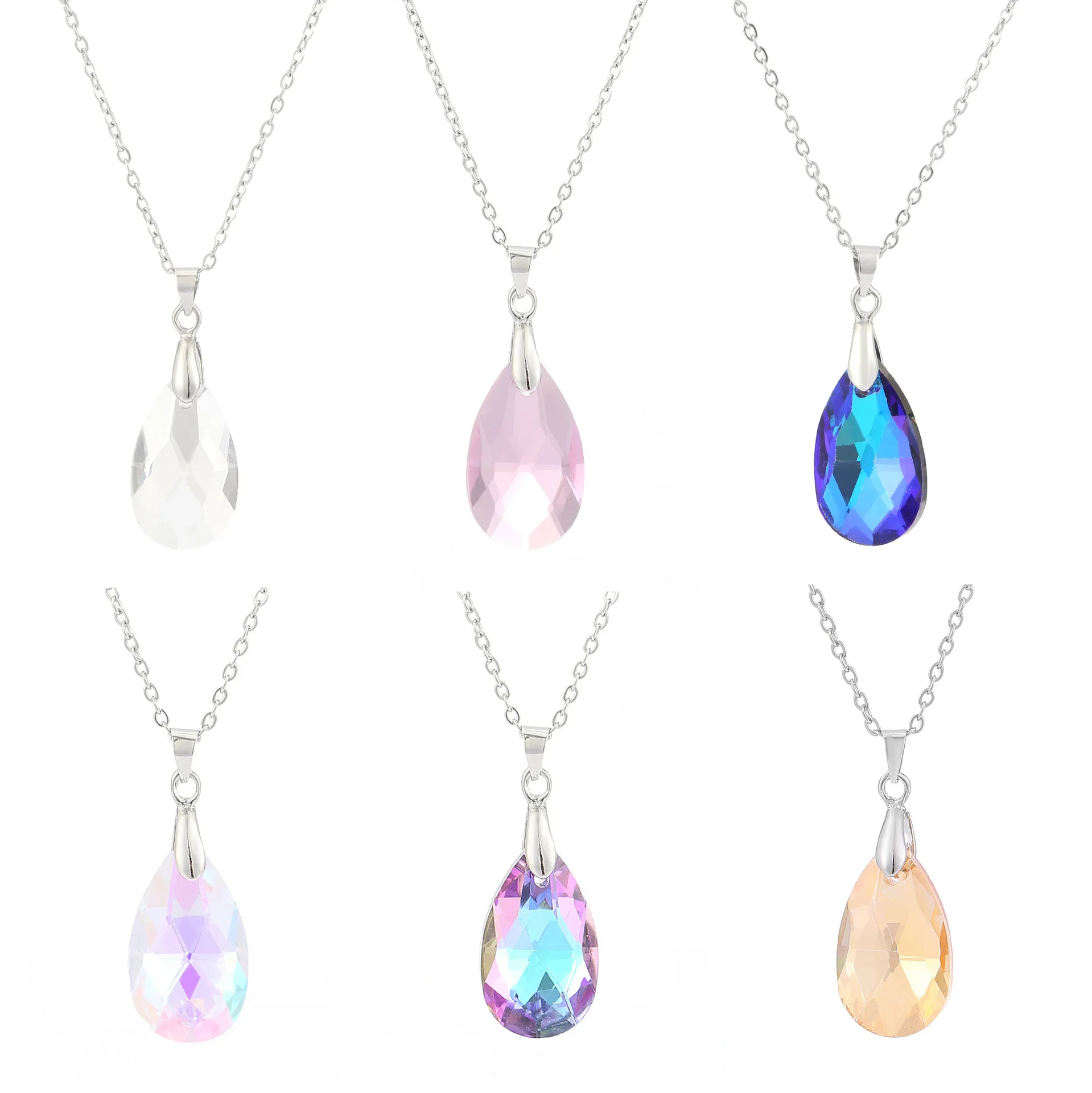 1pcs Hot Selling Long Geometric Water Droplet Necklace Fashionable And Light Luxury Colorful Stainless Steel Chain Necklace