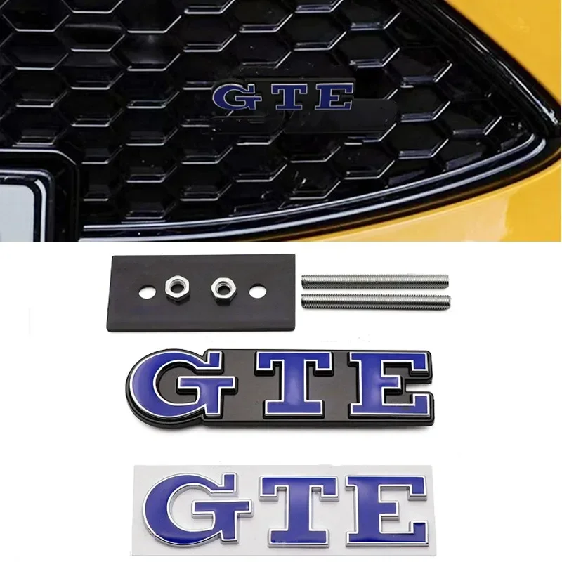 3D Metal Blue GTE Letter Rear Trunk Front Grille Car Emblem Badge Sticker Decal For VW Golf 7 GTE MK7 5 7.5 8 Passat Accessories