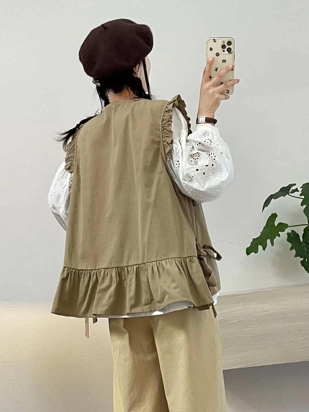 Loose Cotton Blend Cardigan with Large kets Women's Sle Side Knot Tie Svel Jaet Wooden  Design Casual Outerwear