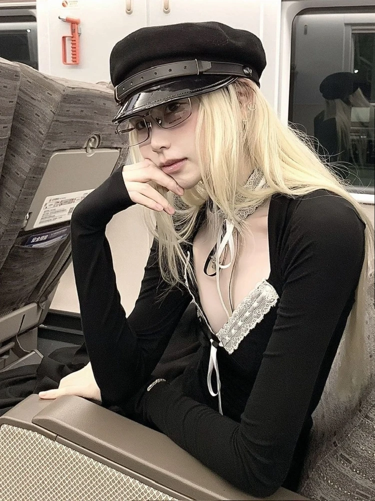 Conjunto Vintage de subcultura de 2 piezas para mujer, cárdigan corto informal, chaleco de encaje ajustado Sexy, estética Y2k, Tops dulces, picantes, Chic