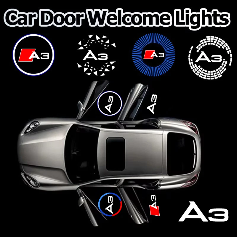 2PCS LED Car Door Courtesy Logo Welcome Ghost Shadow Projector Lamps Styling Accessories For Audi A3 Auto Decor Accessories