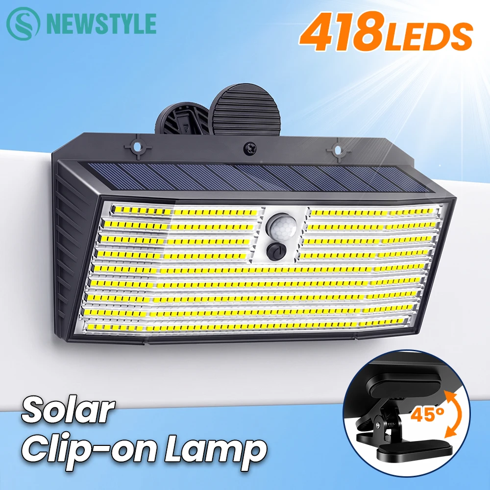 Image of 418LED Solarleuchten mit Bewegungssensor für den Außenbereich, wasserdichte Solar-Zaunleuchten mit 3 Beleuchtungsmodi, superhelle Solar-Deckleuchten für Zaun-, Wand- und Gartenbeleuchtung