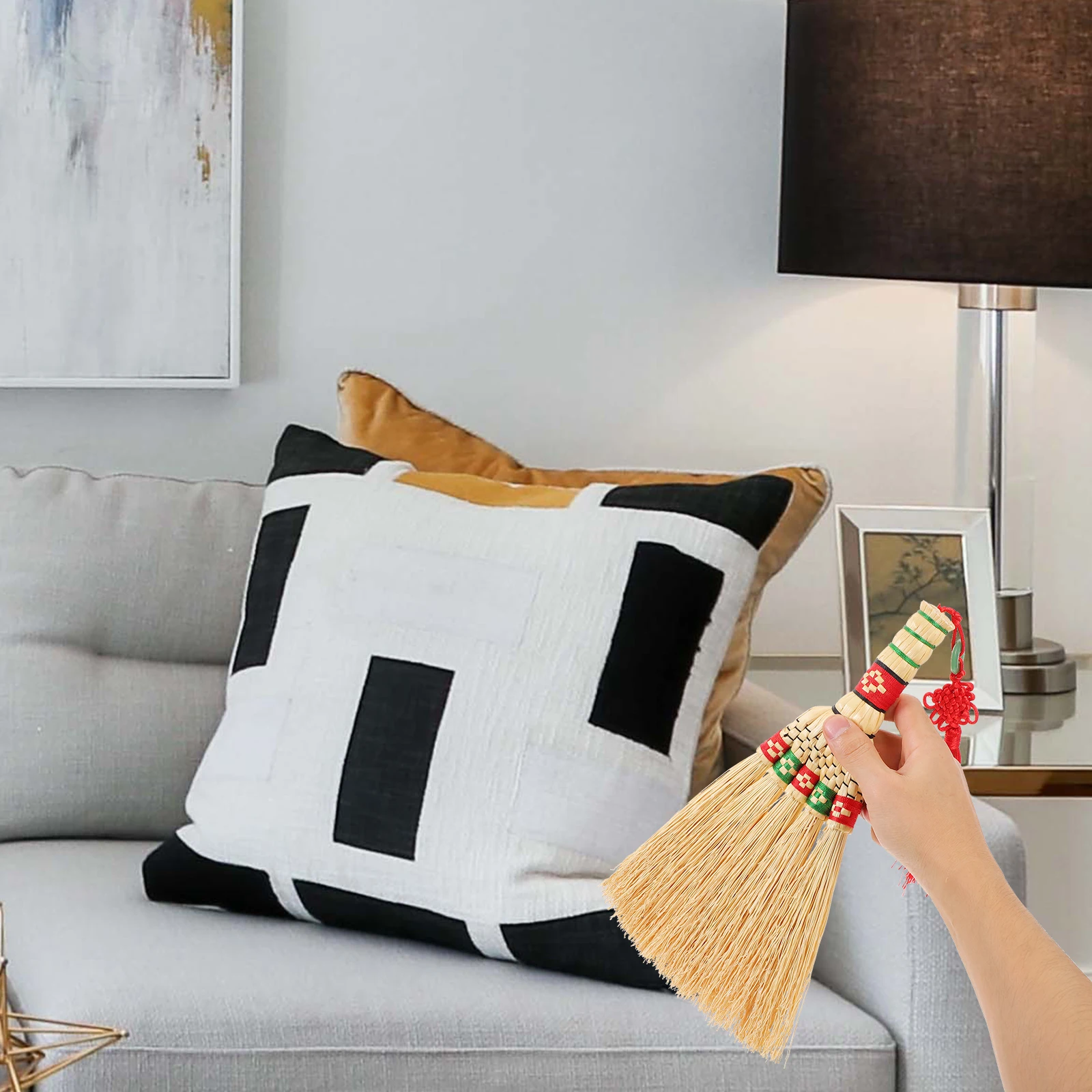

Corn Straw Hand Broom 26cm Compact Size Bedroom Sofa Carpet Cleaning Duster Handmade Woven Short Handle Home Office Bed Sweep