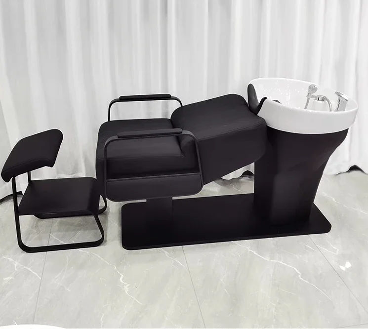 88.Hair salon High-end barber shop Half-lying flush bed Deepening ceramic basin Hair care Shampoo bed