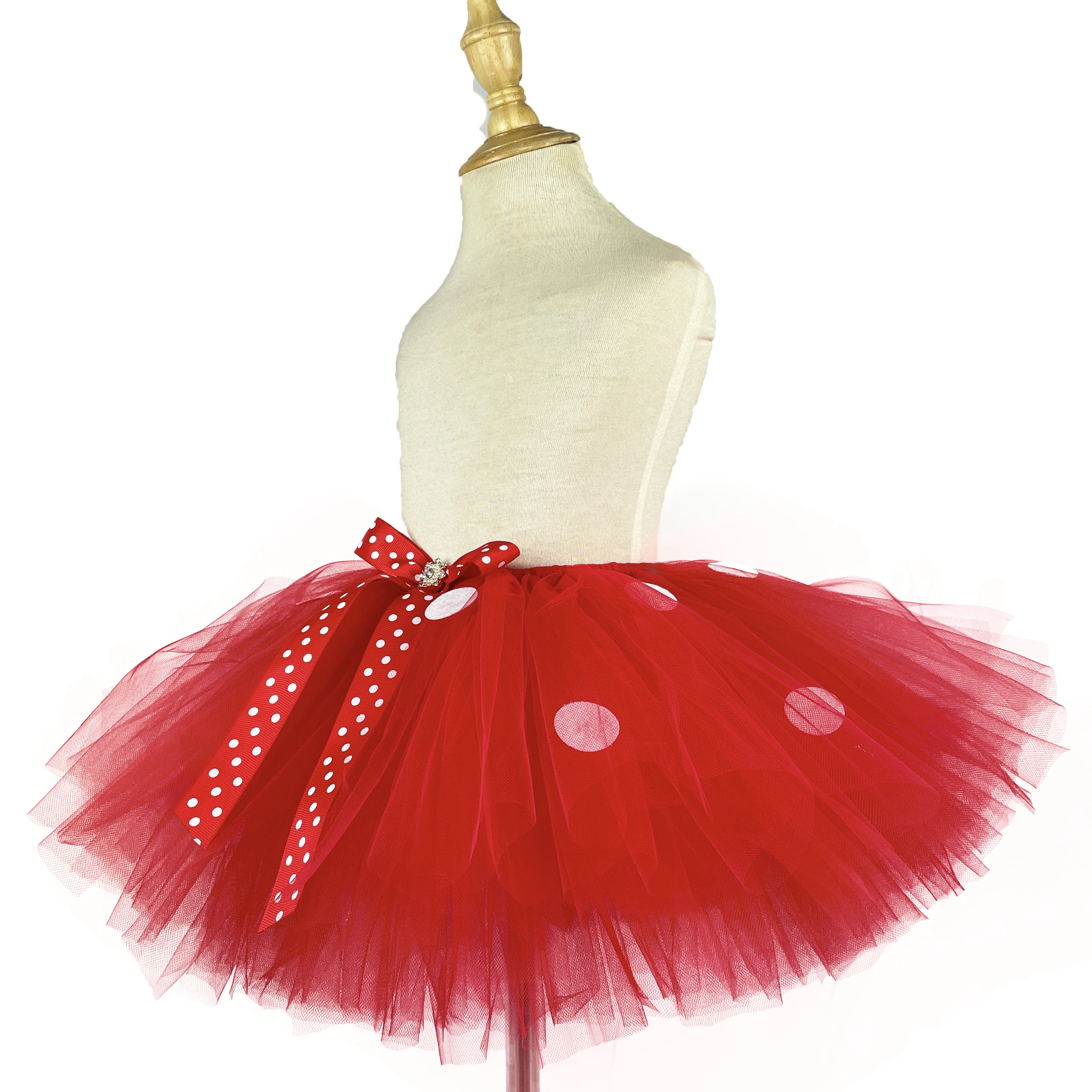 Baby Red Mickey Tutu Skirts Girls Ballet Tulle Pettiskirts with White Polka Dots and Headbow Kids Party Costume Cosplay Skirts