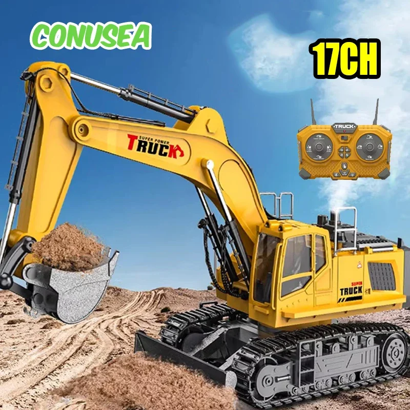 Rc Excavator Cars Trucks Alloy Bucket 17Channel Dumper Spray Truck 1/18 Simulation Engineering Electric Vehicles for Kids Boys