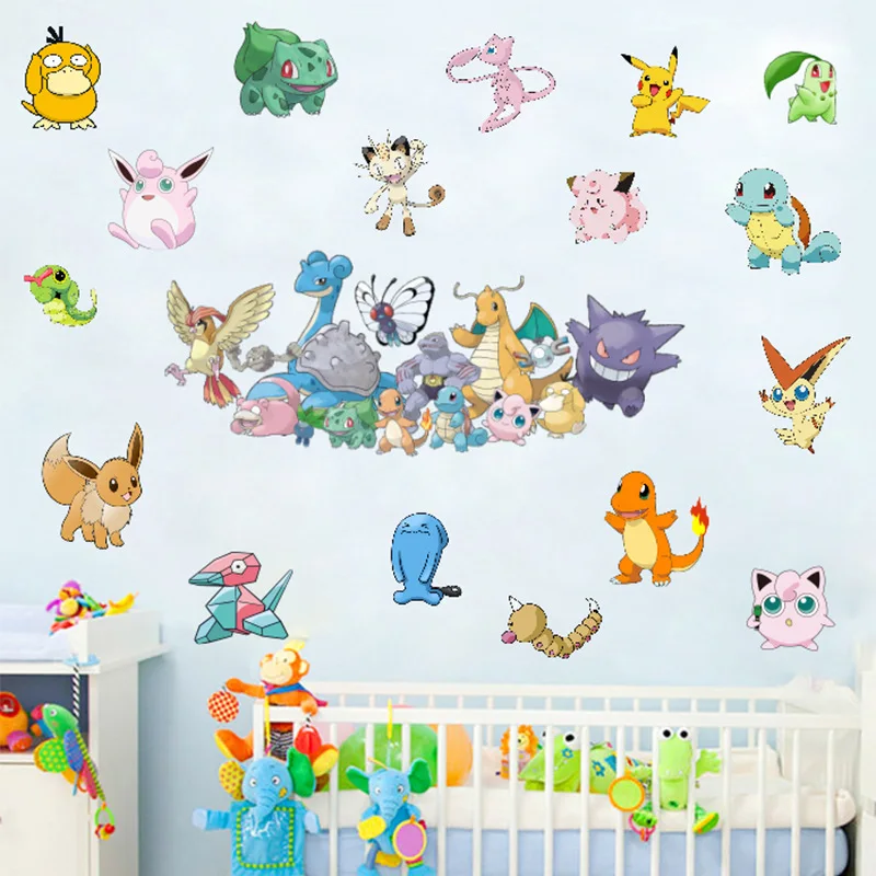 New Pokemon Cartoon Animation Wall Sticker Pikachu 3D Sticker Children's Room PVC Decorative Pokémon Wall Painting