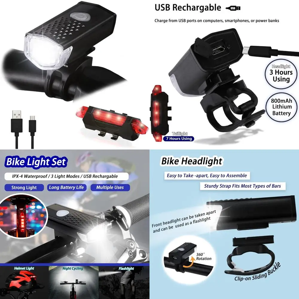 

USB Rechargeable Bike Lights Set Bike Lights For Night Riding, 3 Light Modes, Ideal for City Commuting, Mountain Biking, and Out