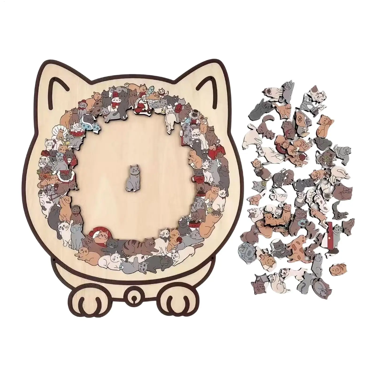 135-Piece MorandiColored Cat Shaped Wooden Jigsaw Puzzle Wood Challenging Jigsaw Puzzles Kids Gifts For Cat Lovers