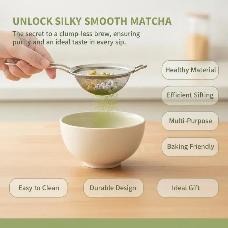 Stainless Steel Matcha Sifter: Rolling Beads Food-Safe Material Sieve Smooth Edge Flower Shape