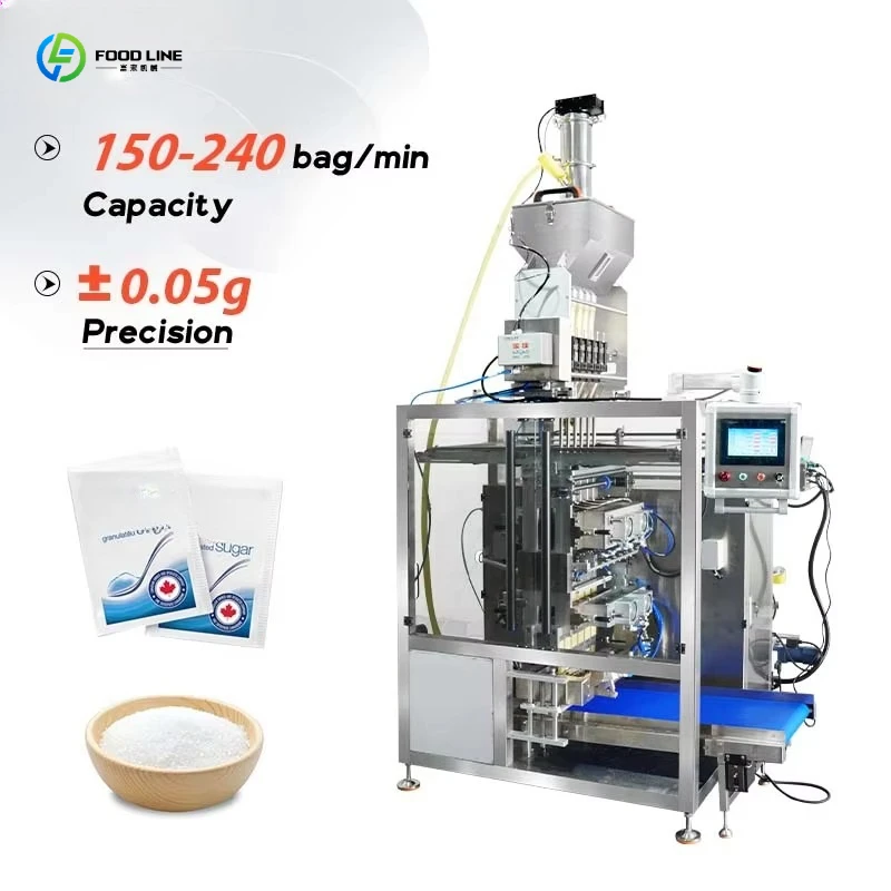 Fully Automatic Multilane 2g 3g 5g 4 Side Seal Hotel Small Sachet Granule White Sugar Packing Machine