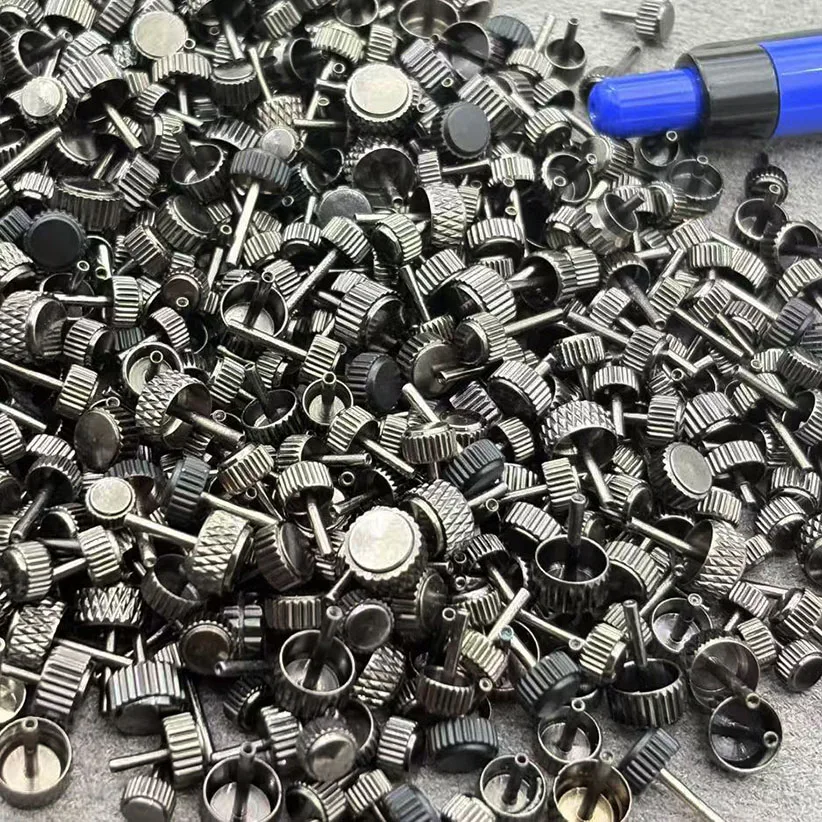 300pcsWatch Parts Various Sizes Miscellaneous Watch Crown Mixed Handle Shipped Randomly Black-grey Approximately
