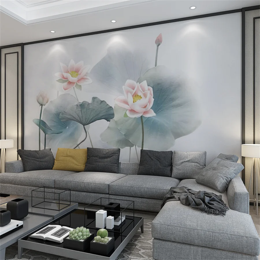 Customized wallpaper 3D new Chinese lotus mural living room TV background wall decoration painting conference room wall papers