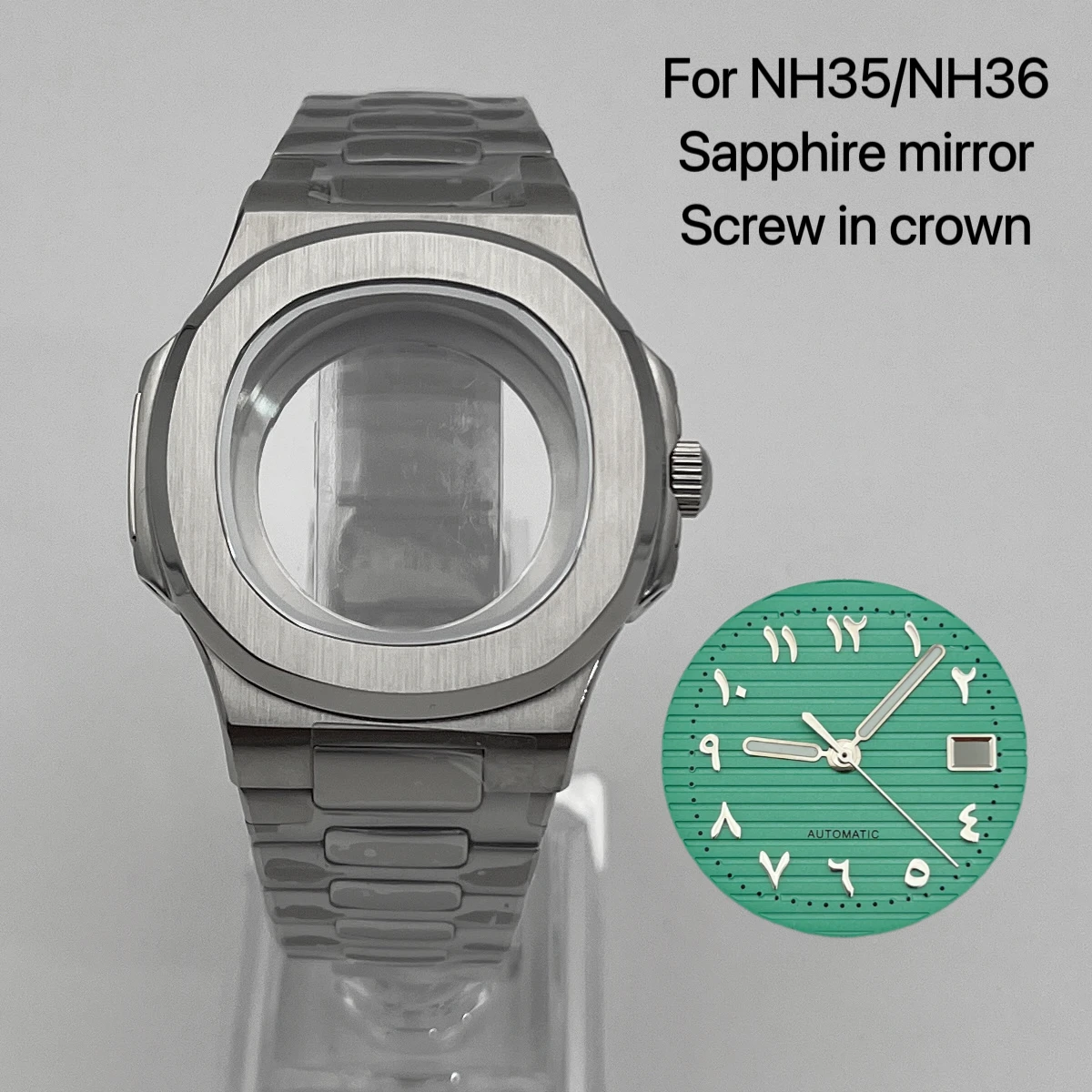 Silver NH35 case set, Arabic numeral dial, suitable for Seiko NH35 NH36 movement