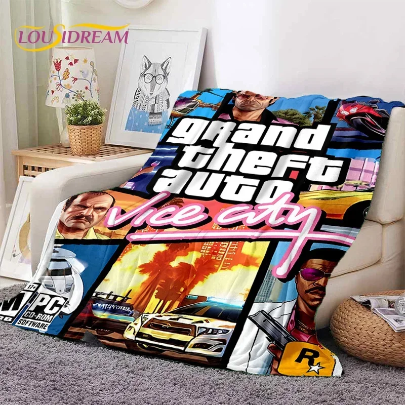 Manta de Franela Suave con Diseño de GTA Grand Theft Auto para Camas, Dormitorios, Sofás, Picnic, Manta para Cubrirse al Aire Libre, Regalo