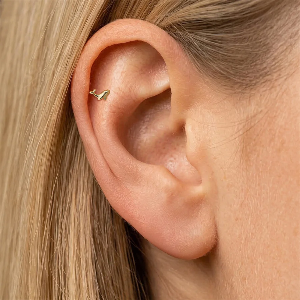 AIDE 1PC 925 Sterling Silber Glück Rot Koi Piercing Ohrring Für Frauen Geometrische Kette Zirkon Ohr Knochen Stud Ohrringe edlen Schmuck – Detail 31