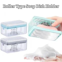 1Pc Roller Type Soap Dish Holder For Bathroom Toliet Soap Box Plastic Storage Container With Drain Water Bathroom Gadgets