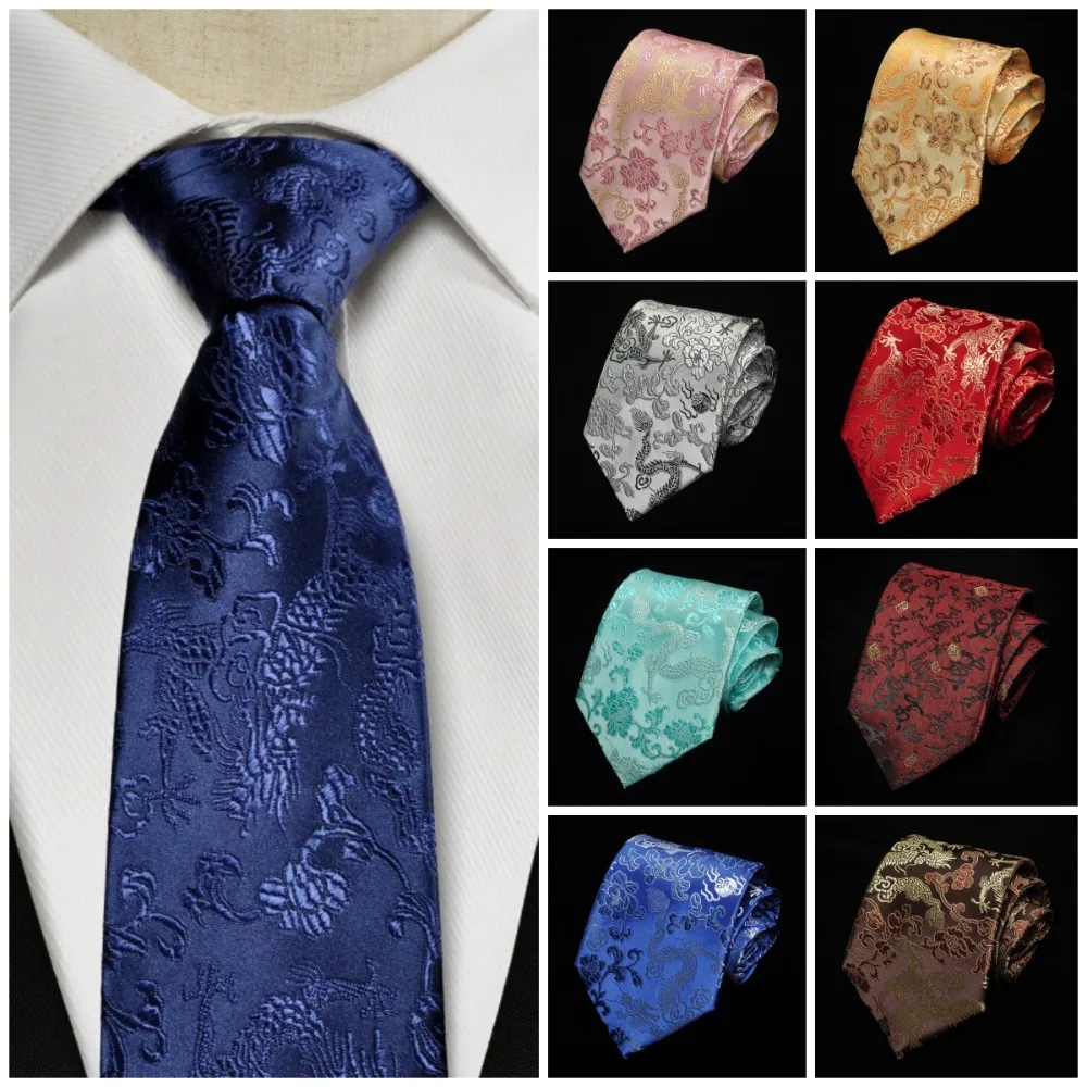 Calligraphy Chinese Dragon Pattern Tie Adjustable Soft Jacquard Silk Tie National Hand Tied Men Necktie Suit Accessories