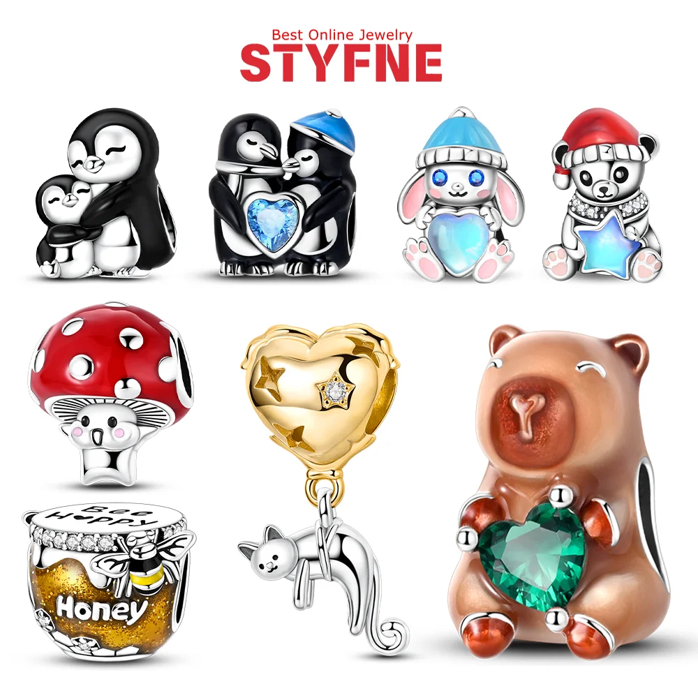 

Подвески из серебра 925 пробы, серия животных, бусины, воздушный шар с изображением пингвина и кролика, волосы Capibala, подходят для браслетов из бисера, подарок, ювелирные изделия своими руками для женщин