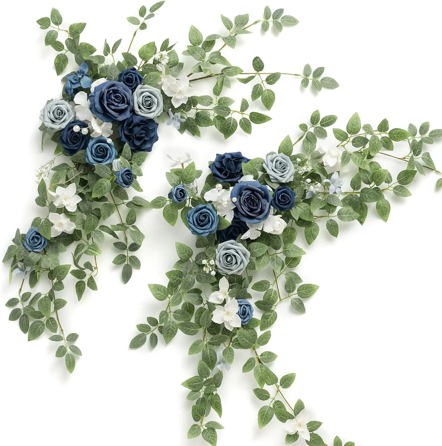 

2PCS Dusty Blue Artificial Flower Swags Wedding Centerpieces Rose Garland Greenery Arrangements for Table Decor Backdrop Arch